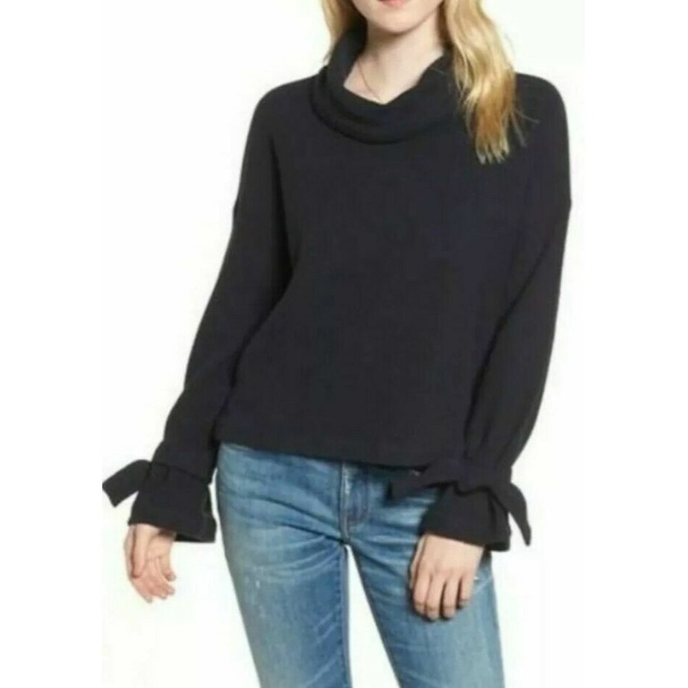 MADEWELL Women's Sweater Navy Blue Cowl Neck w/ Tie Cuffs, Size Extra Small‎ XS